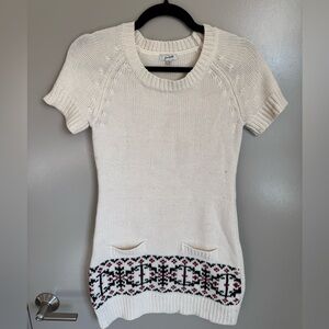 Grace Cream Short Sleeve Sweater with Black and Red Hem